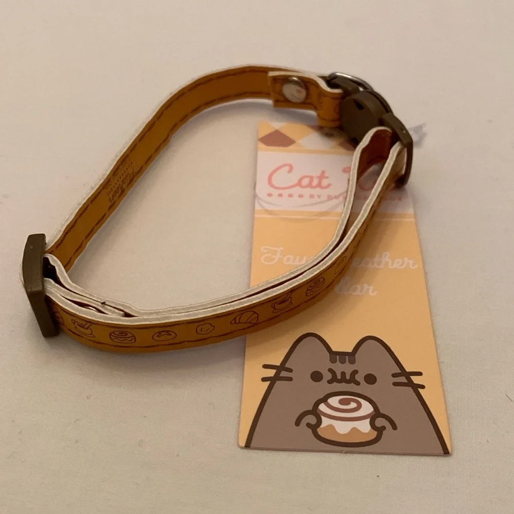 Pusheen Cat Collar Faux Leather Cafe Cinnamon Roll Croissant NWT